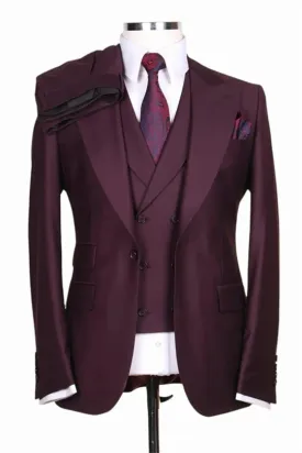 Suzhoufashion Betony Brown Three Pieces Peaked Lapel Slim Fit Men Suits