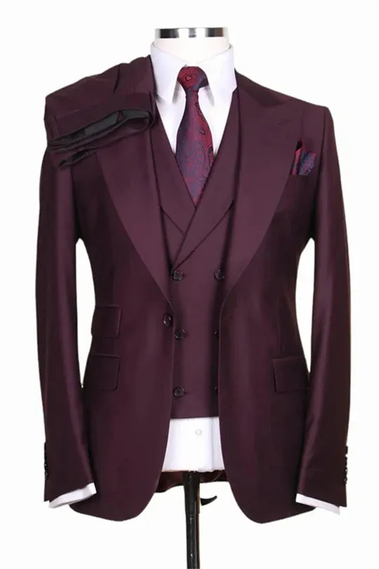 Suzhoufashion Betony Brown Three Pieces Peaked Lapel Slim Fit Men Suits