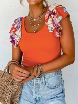 The Orange Ruffle Sleeve Bodysuit