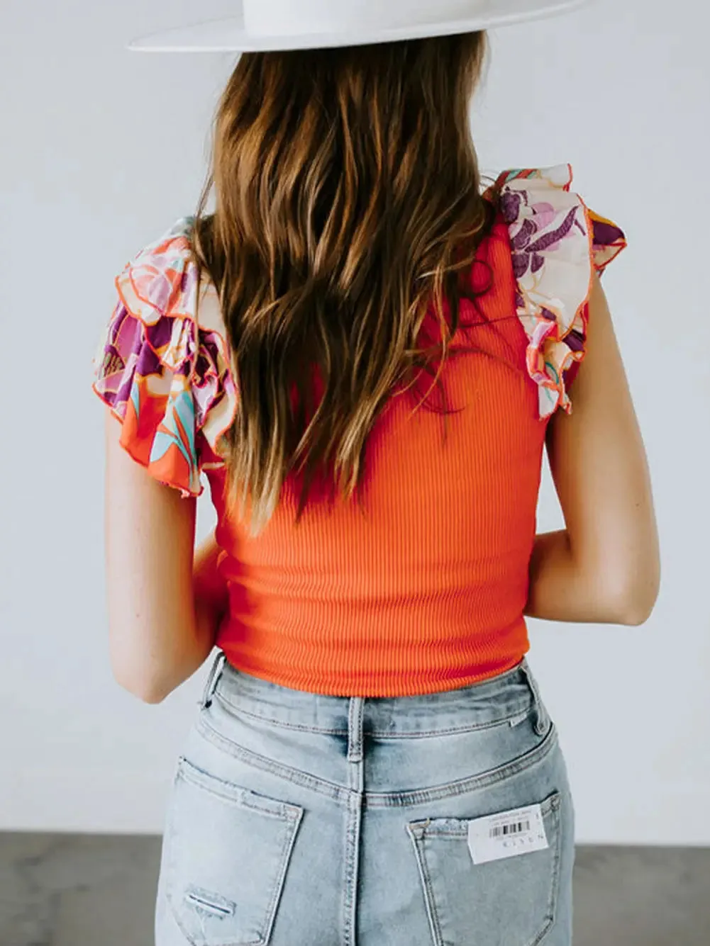The Orange Ruffle Sleeve Bodysuit