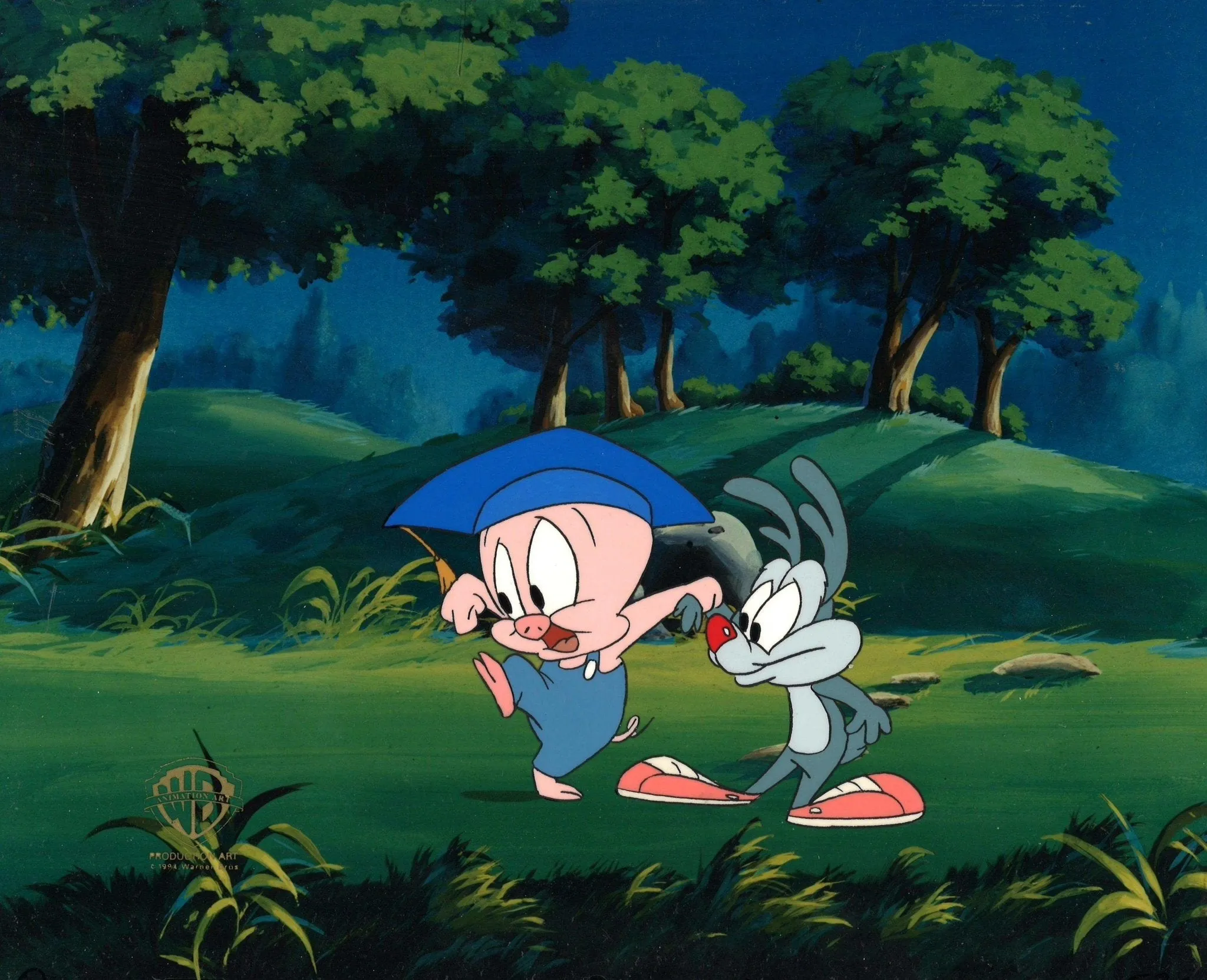 Tiny Toons Original Production Cel With Matching Drawing: Hamton J. Pig and Calamity Coyote