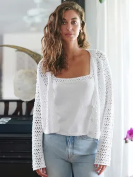 White   Warren - Italian Recycled Cotton Crochet Trim Cardigan in White