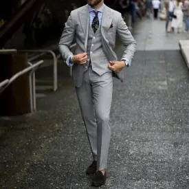 Wiaofellas  -  Gray Fashion Men Suits 3 Piece Formal Business Casual Wear Groom Tuxedos Wedding Elegant Peak Lapel Suit (Jacket Pants Vest)