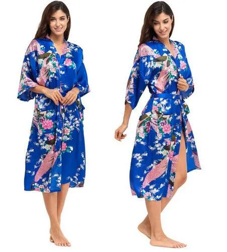 Women Long Floral Lounge Kimono Robe