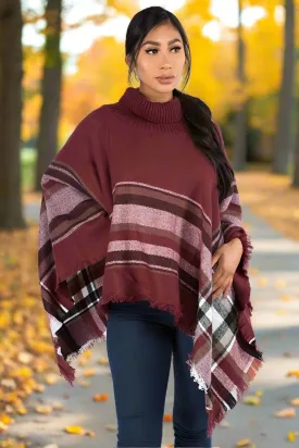 Womens Plaid Poncho Turtle Neck Sweater Brown/Black/White Size OS