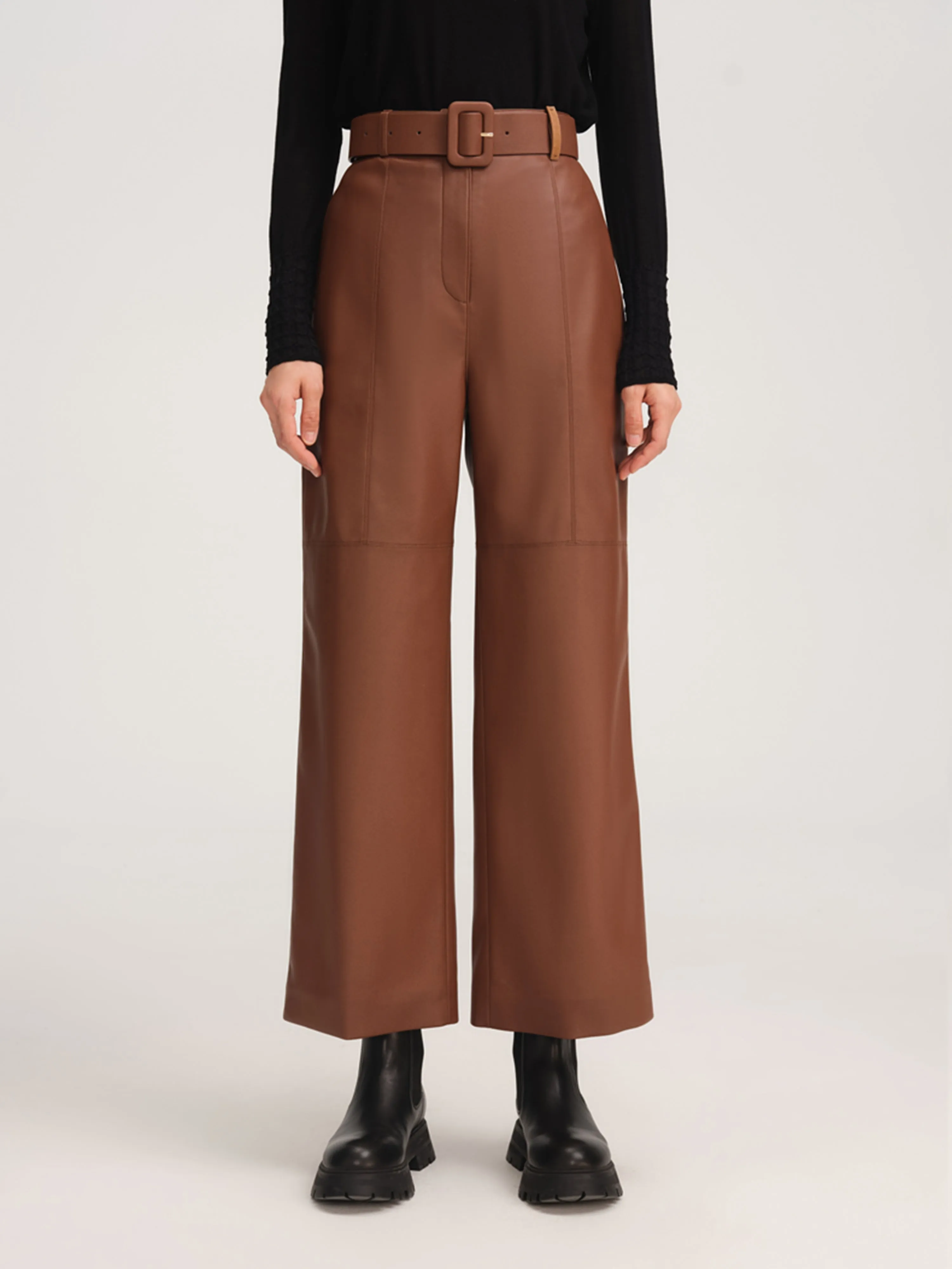 YAYING Leather Straight Leg Pants